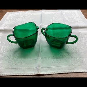 Vintage glass forest green sugar creamer